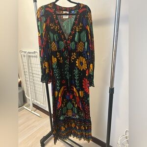 FARM Rio Black Multicolor Floral Long Sleeve Dress